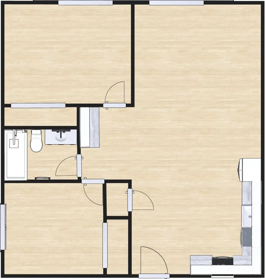 3D floor plan of Renovated Two Bedroom One Bath, a 2 bed, 1 bath apartment
