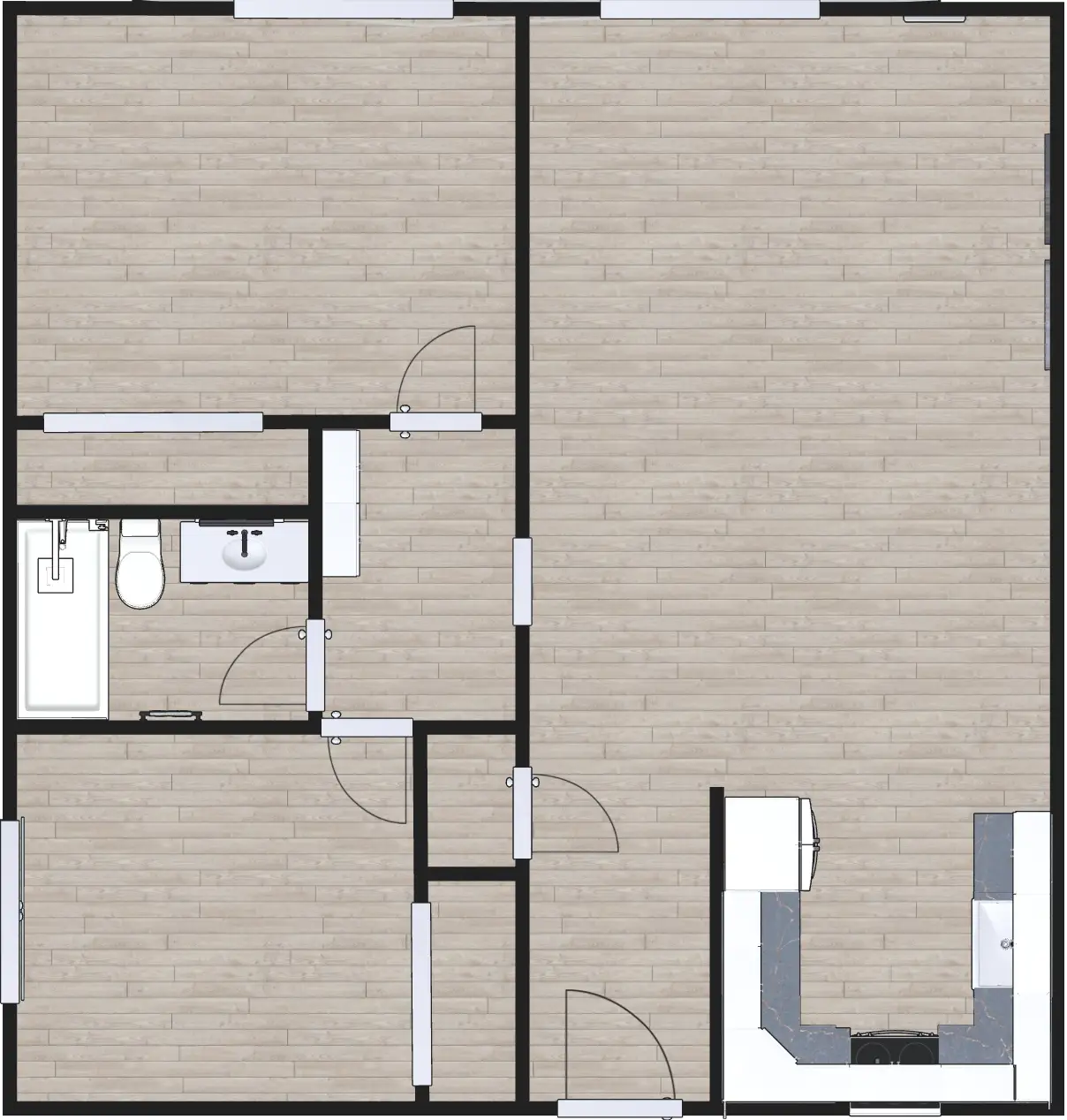 3D floor plan of Classic Two Bedroom One Bath, a 2 bed, 1 bath apartment